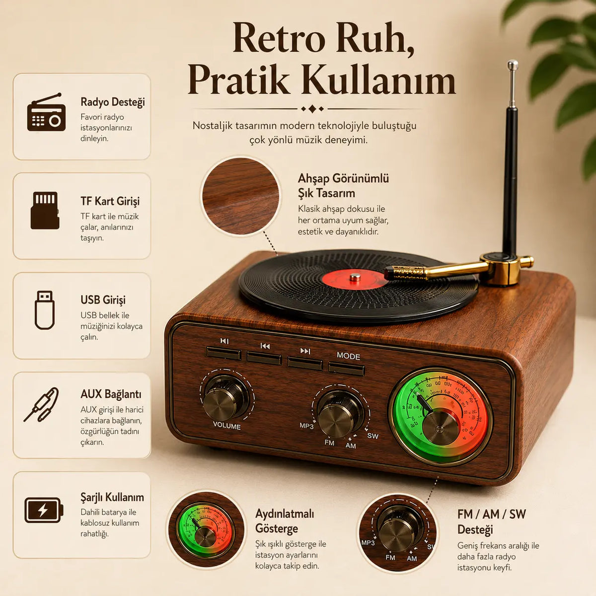 Pikap Görünümlü Nostaljik Bluetooth Hoparlör - Radyo