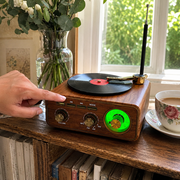Retro radyo ahşap görünümlü detaylar