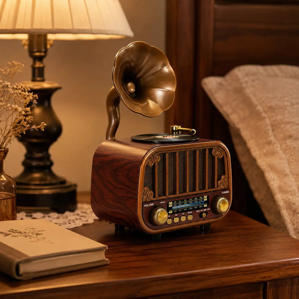 Nostaljik gramofon hoparlör boru detayı