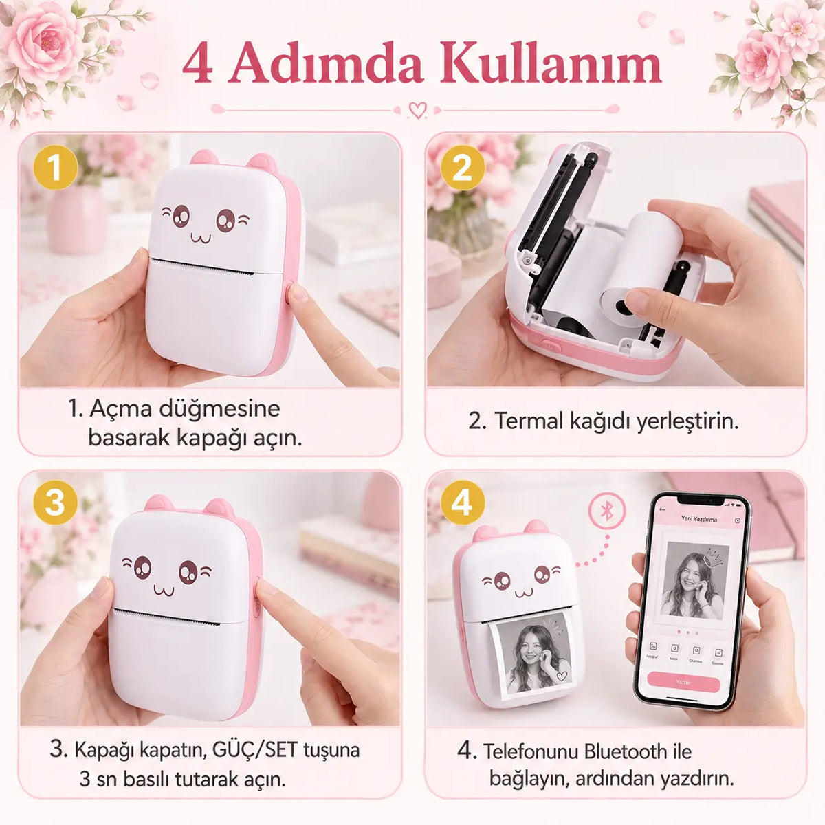 Taşınabilir Mini Termal Yazıcı — Kablosuz, Mürekkepsiz