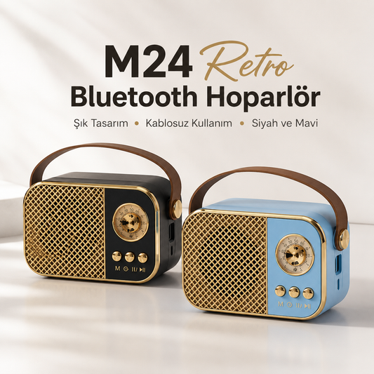 M24 Retro Bluetooth Hoparlör — FM Radyo, USB/TF (Şarjlı)