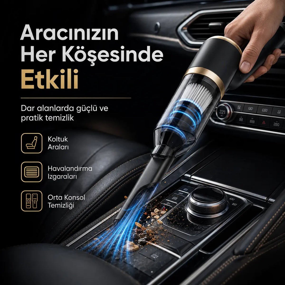 Şarjlı Mini Vakumlu Süpürge — Vakum + Üfleme, Kablosuz Güçlü Temizlik